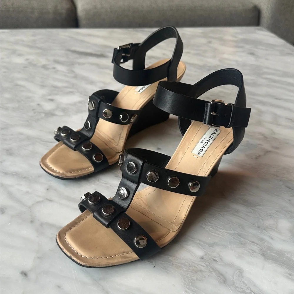 Balenciaga Black Sandals with Silver Studs - Picture 1 of 5